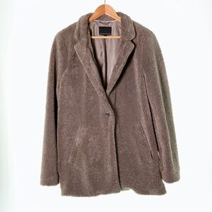 Banana Republic Faux Fur Sherpa Teddy Car Coat Taupe Brown Women XL Cozy Neutral